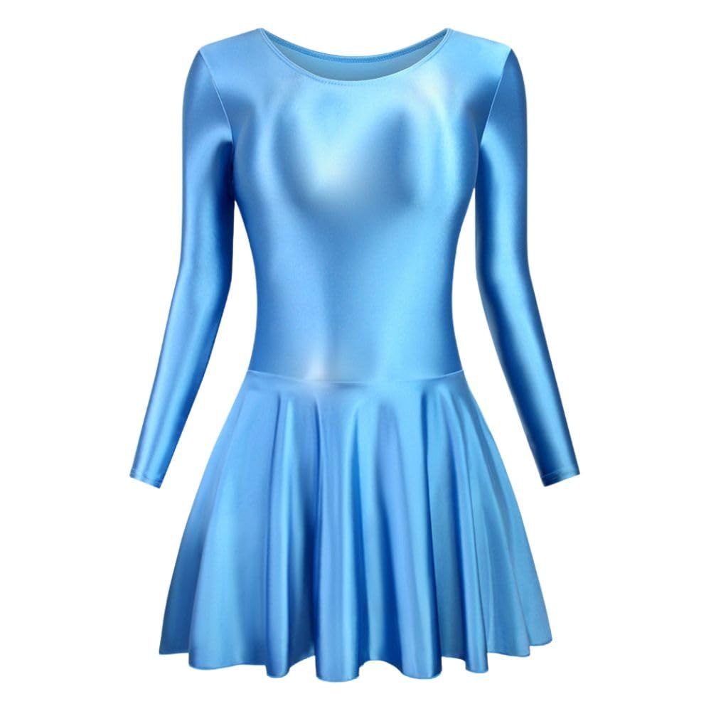 [MORASTYLE] バレエ 長袖 ダンス スカート 光沢 コスプレ ドレス セクシー レディース ライトブルー2XL 大きい サイズ レオタード 社交 衣装 舞台 伸縮性 レースクイーン パーティー (ライトブル