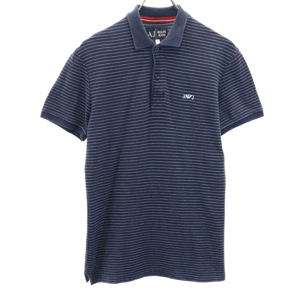 アルマーニジーンズ ボーダー 半袖 ポロシャツ XS ネイビー系 ARMANI JEANS 鹿の子 メンズ 古着 【240408】