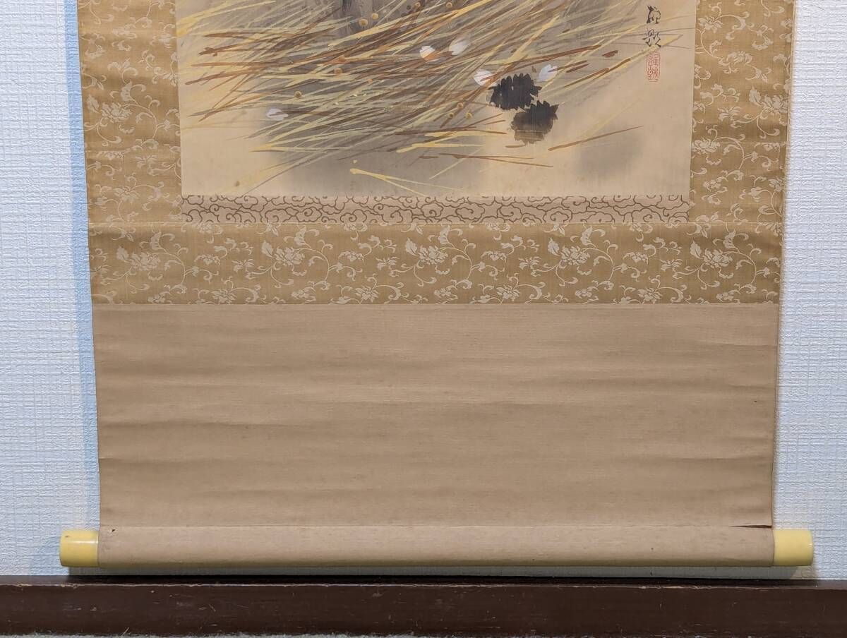 真作】掛軸 松に桜と雀図 春の趣溢れる花鳥画 和の