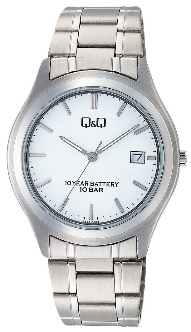 メンズ W 476-201 メタルバンド 日付 ホワイト 防水 電池寿命10年 アナログ 腕時計 Q-Q シチズン