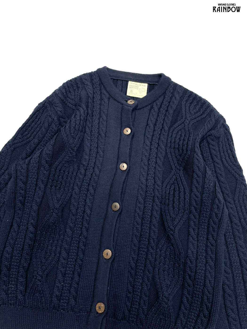 古着 TOORALLIE 無地 メリノウール 長袖 ニット カーディガン 紺 ttu2510025