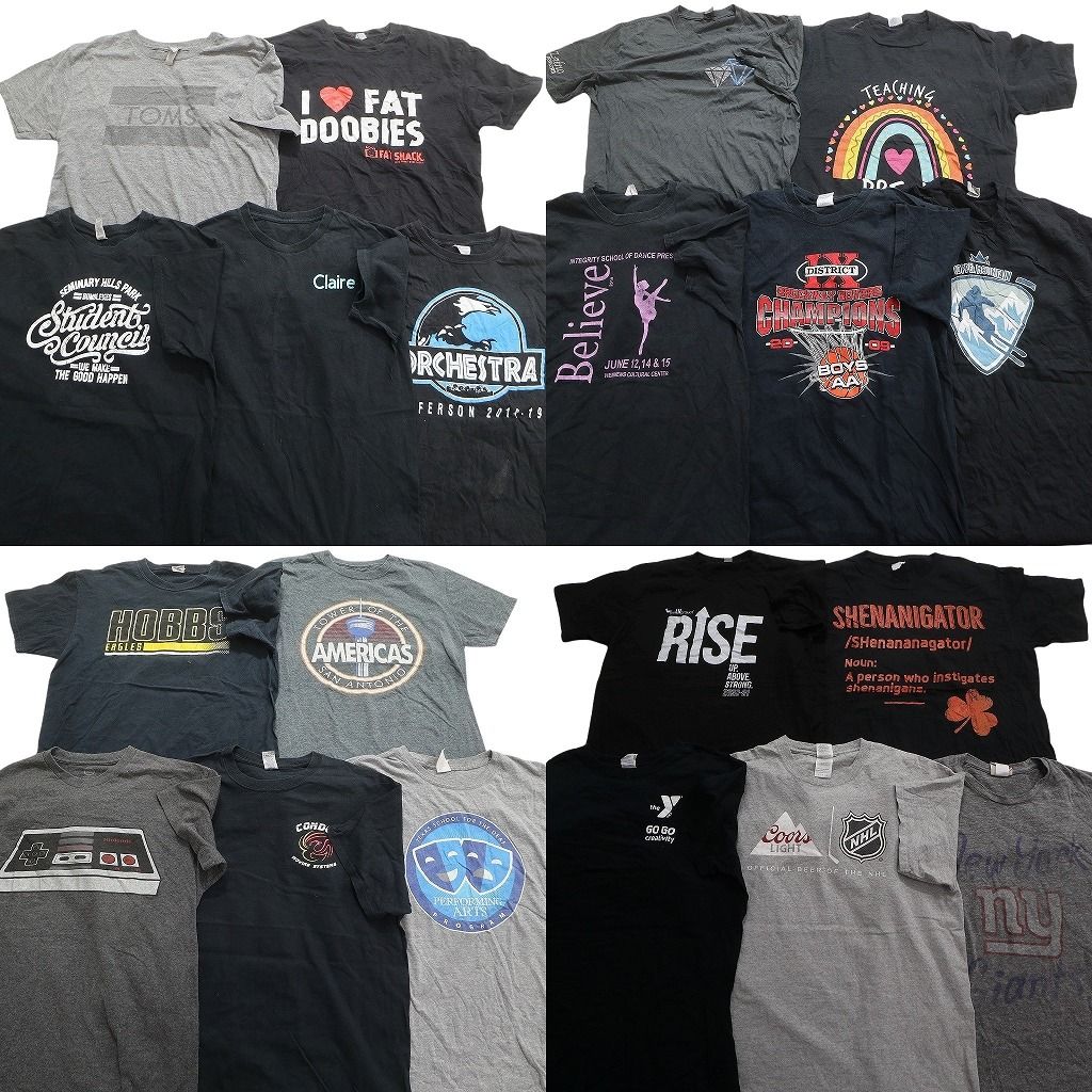 古着卸 まとめ売り 黒・グレー ボディ プリント 半袖Tシャツ 20枚セット (メンズ L ) プロチーム MLB ジャイアンツ 中古 古着 MX9796