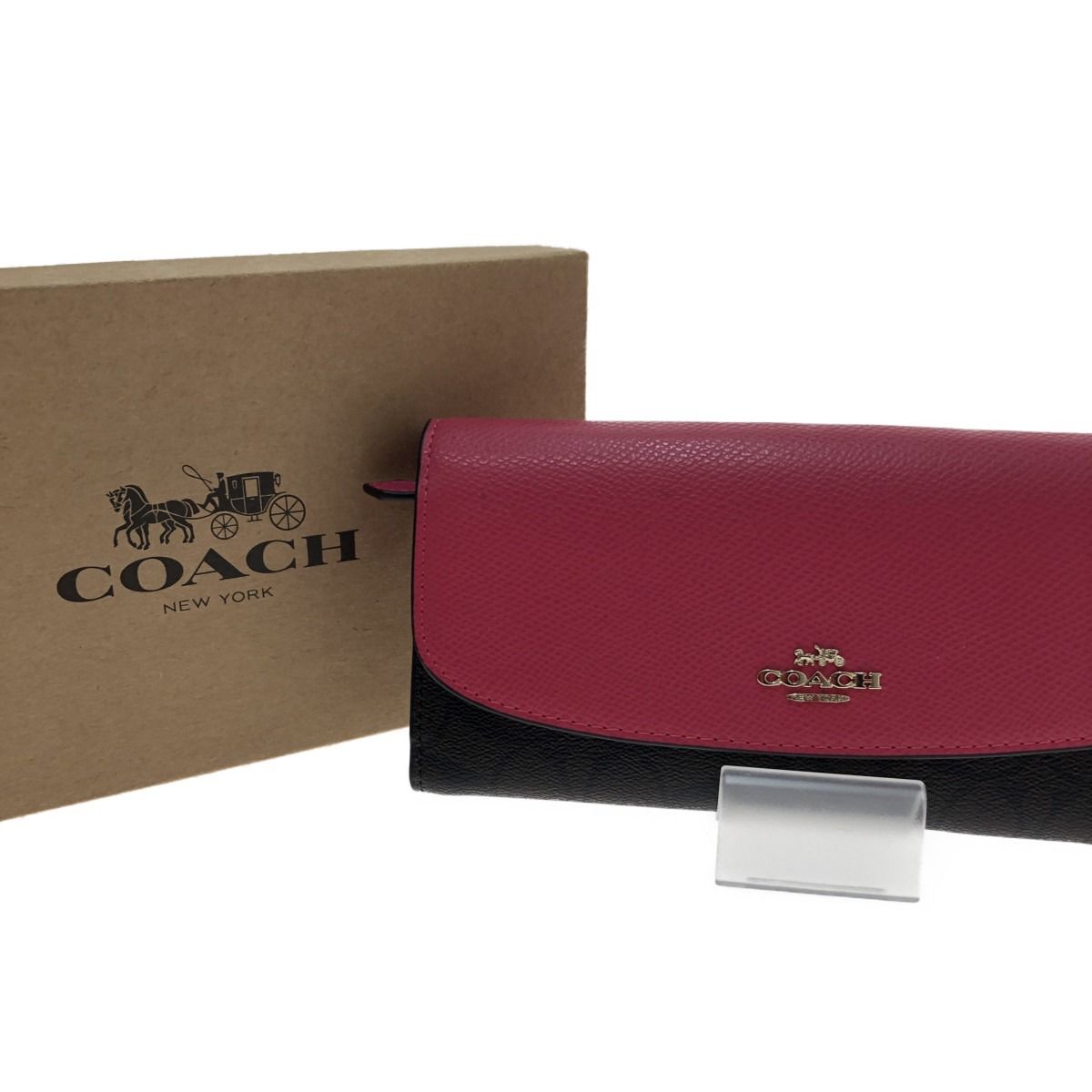 □□COACH コーチ 財布 長財布 ピンク×ブラウン F54022 - メルカリ