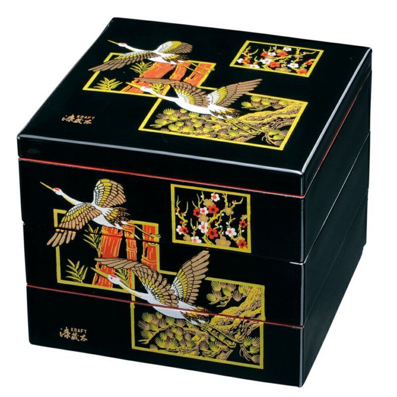 重箱　年代物　木製漆器　骨董　お弁当箱　アンティーク⭐︎希少⭐︎木箱付き 未使用 大正時代 木製漆器 二段弁当箱 一人用重箱 骨董品 当時木箱