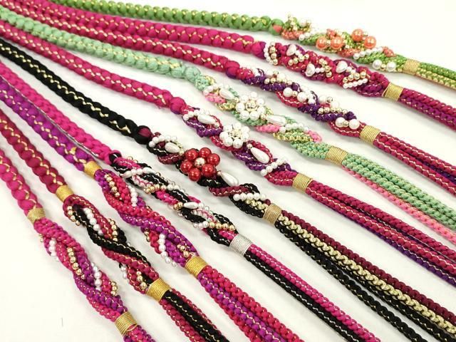 平和屋着物●和装小物 振袖用飾り付き帯締め１０本セット パール 花 ハート 金銀糸 CAAX8184ju