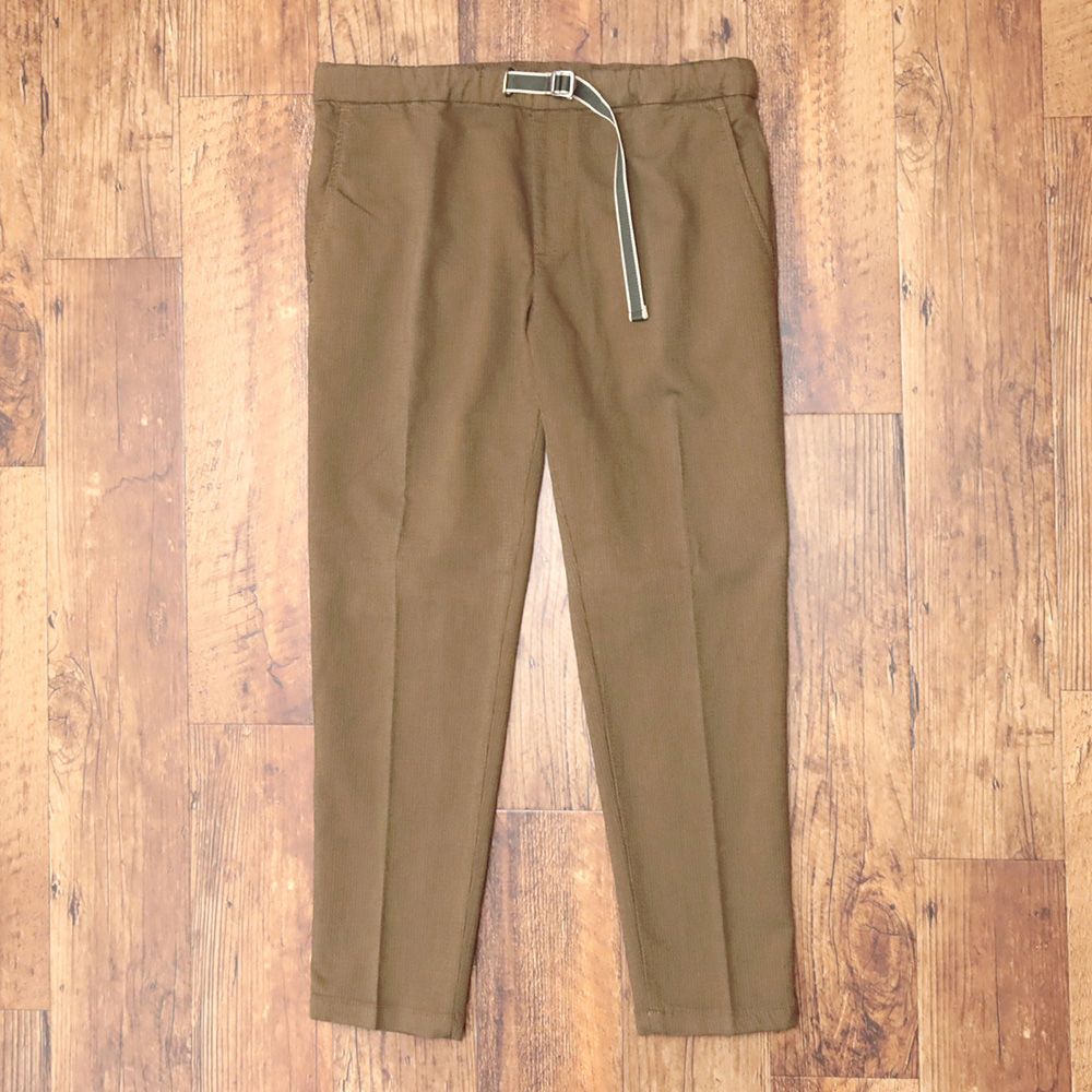 秋冬 NO LAB Clothing＆Co. 34インチ ウエストベルト パンツ ツイル織り ステッチ ストライプ柄 イタリア製 美脚 茶色 ブラウン md 201