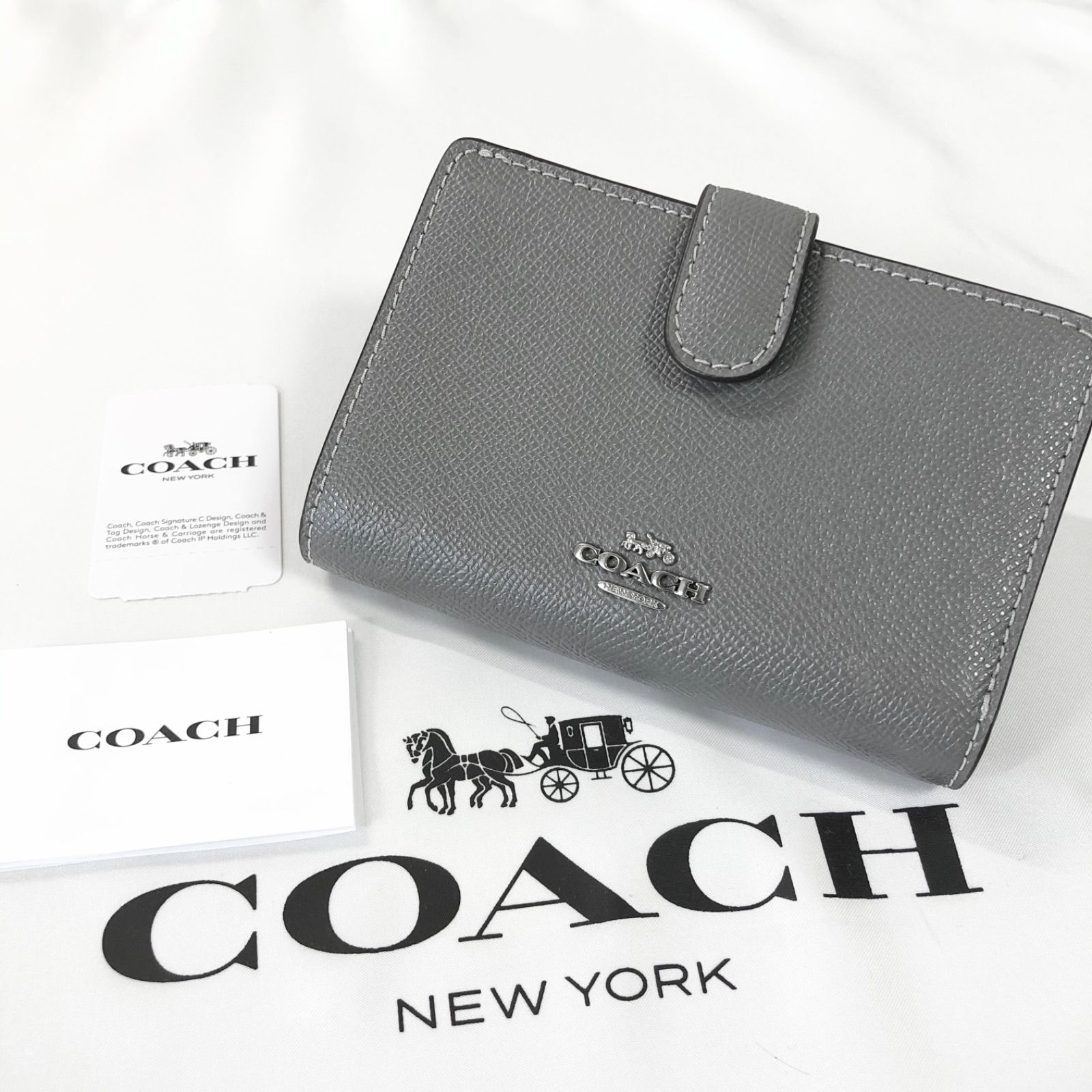 新品 COACH コーチ 二つ折り財布 ヘザーグレー 本革 正規品 タグ付き 