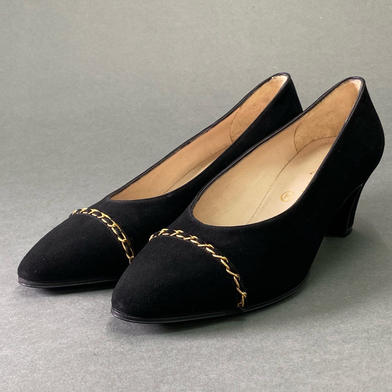 4e2 《美品》 CHANEL シャネル チェーントゥ スエードパンプス 4e2 《美品》 CHANEL シャネル チェーントゥ スエードパンプス