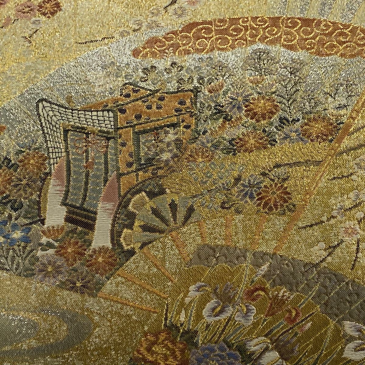 袋帯 桃山扇面展風文 箔 金色 お太鼓柄 正絹