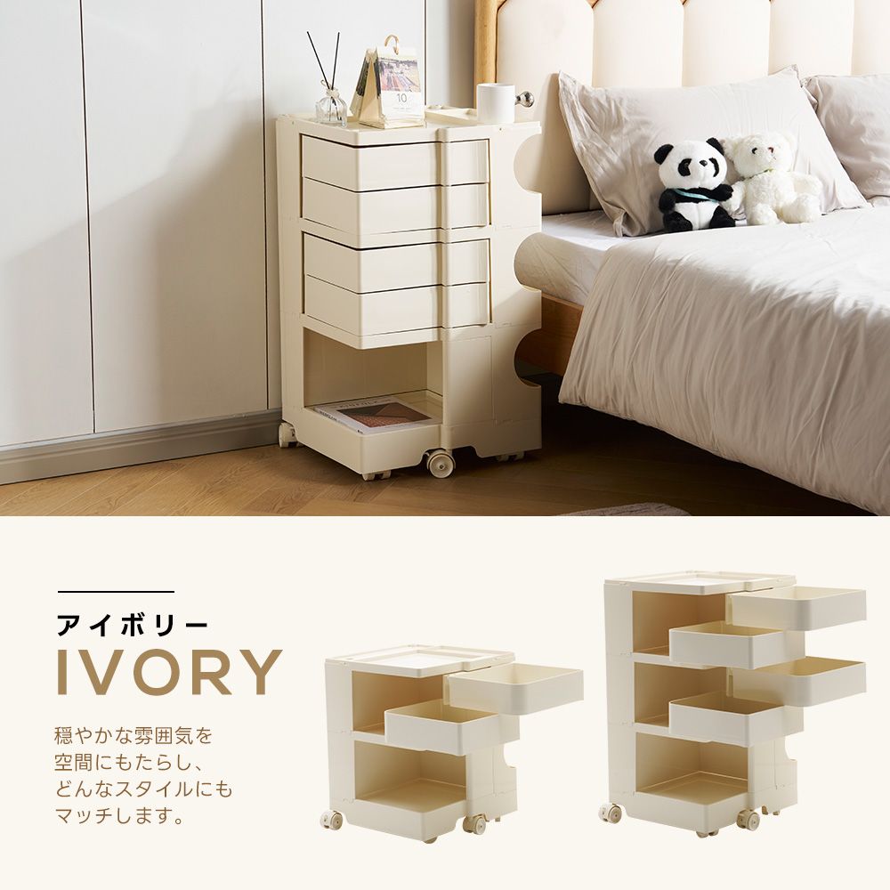 全新品 【バターイエロー・2段】収納ワゴン キャスター付き ブレーキ 