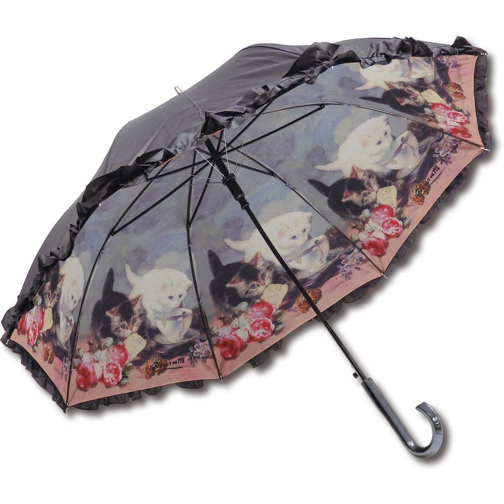 【在庫処分】フリルタイプ 名画シリーズ キャット・フレンド ジャンプ傘 58cm(親骨長) マルチカラー AU-02611 傘 ユーパワー