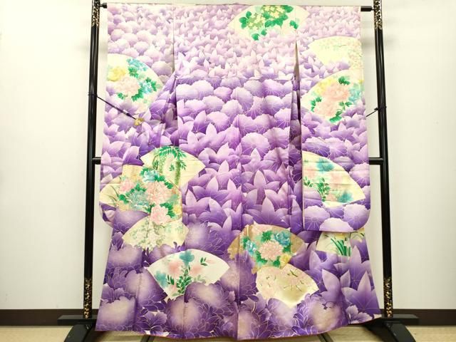 豪華振袖　駒刺繍　流水舞鳥文　暈し染め　金彩　着丈168cm　正絹　逸品 Yahoo!オークション - 平和屋着物 豪華振袖 駒刺繍 遠山花鳥文