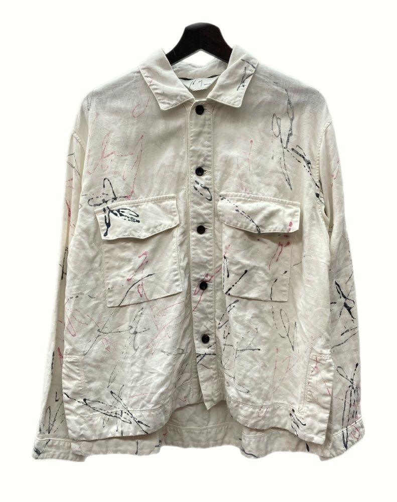 アンセルム ANCELLM DRAWING SHIRT JACKET シャツ ジャケット ボタン ハンドドローイング 白 ANC-JK02-B サイズ 1 ジャケット 総柄 ホワイト 104MT-1079