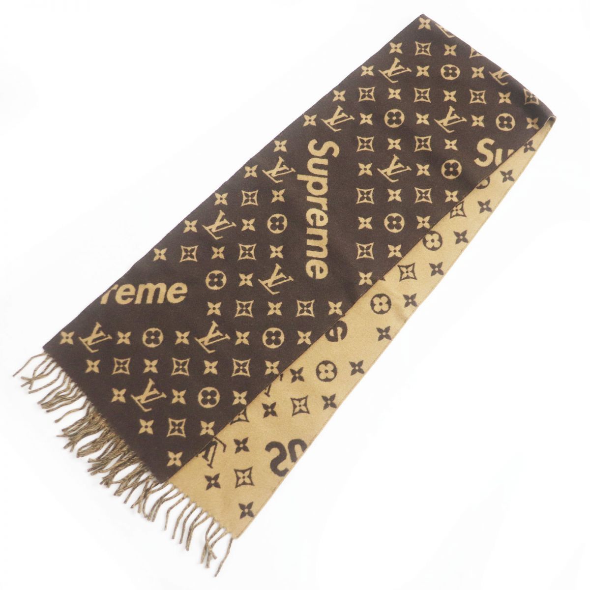 LOUIS VUITTON x SUPREME フリンジマフラー　茶 LOUIS VUITTON x SUPREME フリンジマフラー茶