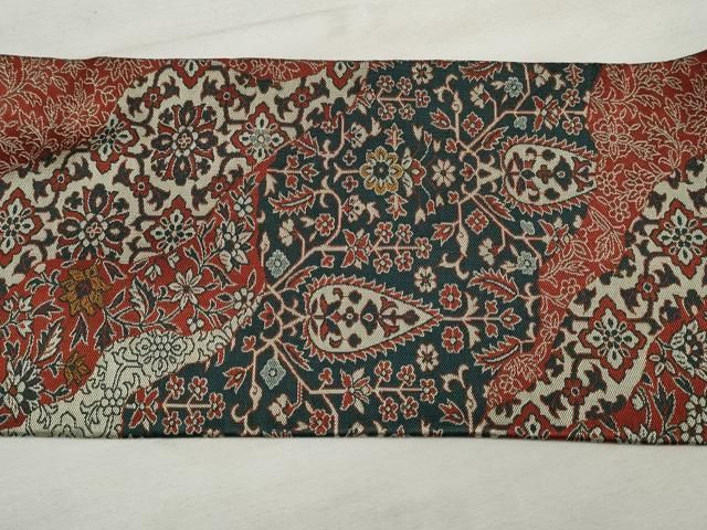 平和屋着物◎八寸名古屋帯 更紗花文 金糸 正絹 逸品 AAAW9622dt