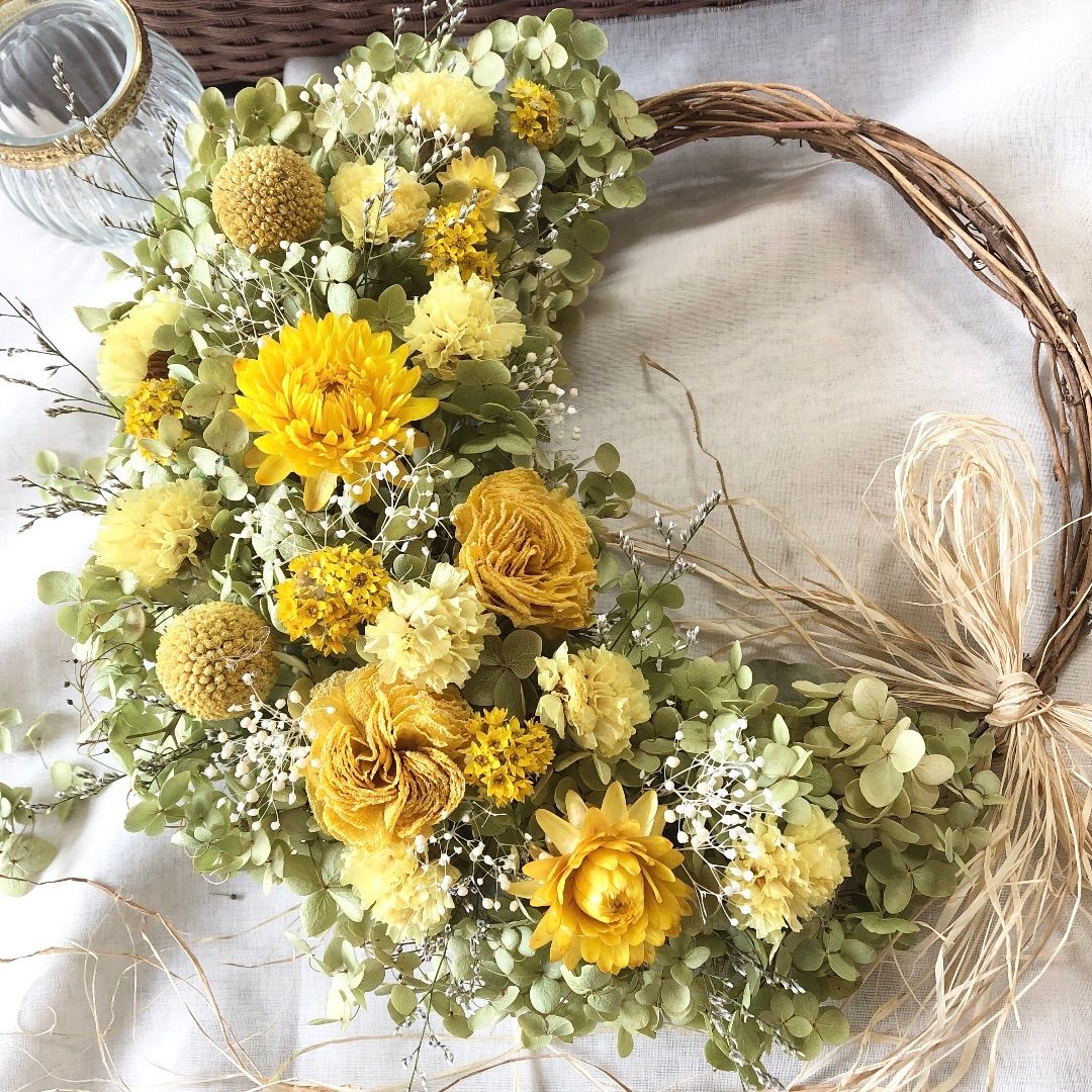 ＊Natural＊アナベルのイエローリース☆ドライフラワーリース Natural＊アナベルのイエローリース☆ドライフラワーリース