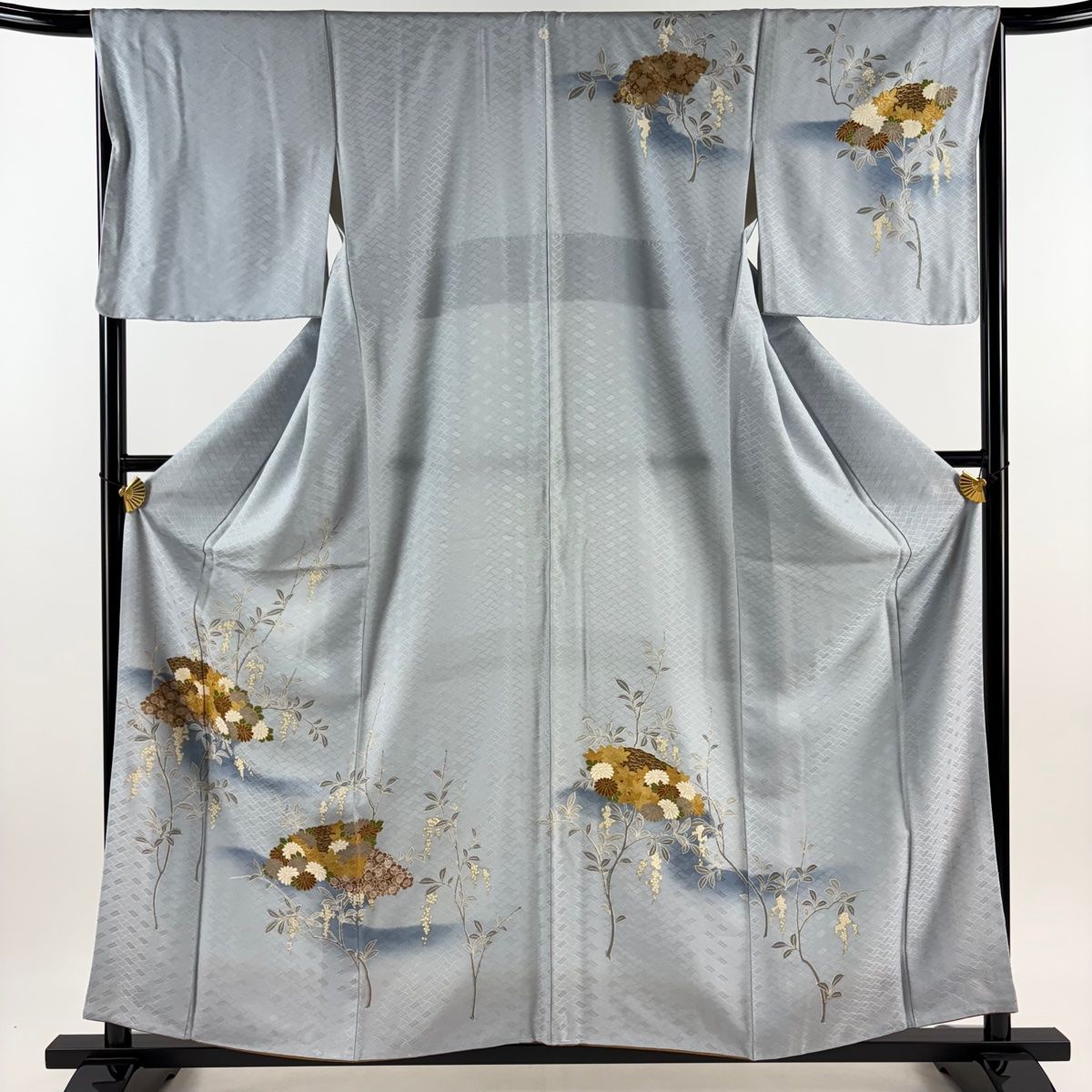 訪問着 身丈158.5cm 裄丈67cm M 袷 菊 葉と実 金彩 ぼかし 青