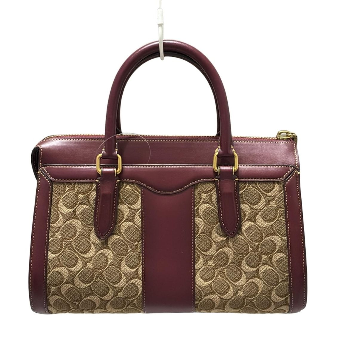 COACH(コーチ) ハンドバッグ - 48045 ベージュ×ボルドー レザー - メルカリ
