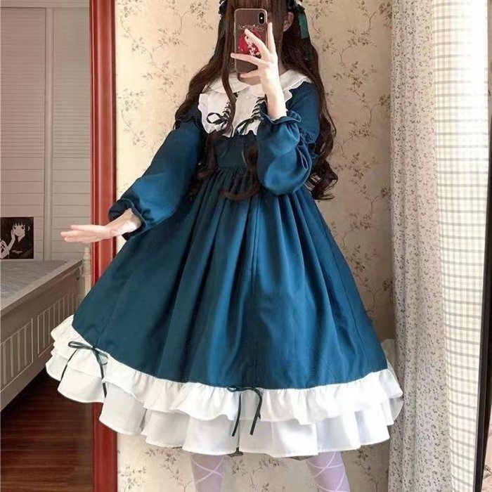 ロリータワンピース L 長袖 コスプレ ワンピース　ゴスロリ お嬢様 イベント 楽天市場】総柄 長袖 ワンピース 秋冬 レディース お姫様ドレス