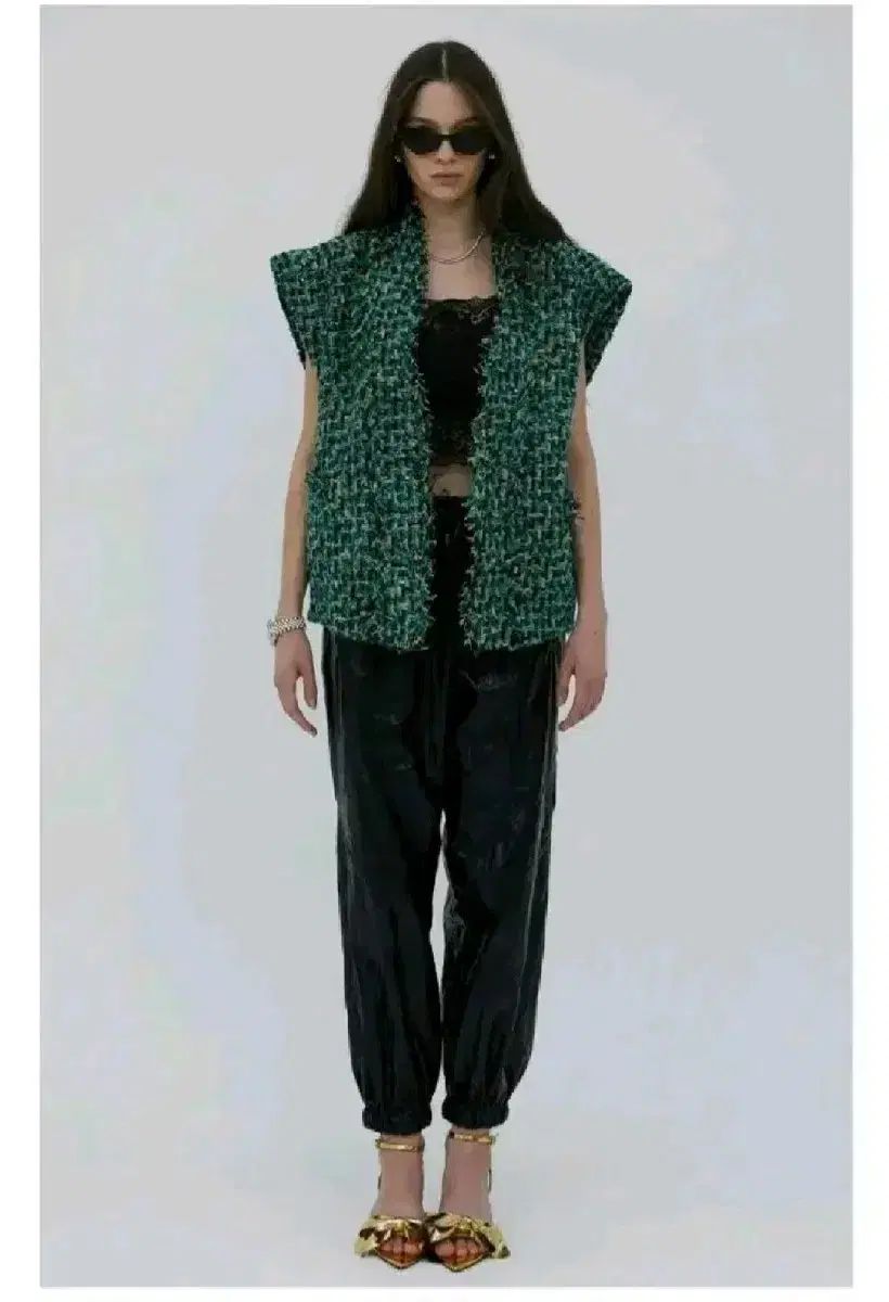 アフターホームパーティー ツイード ベスト - グリーン Free!