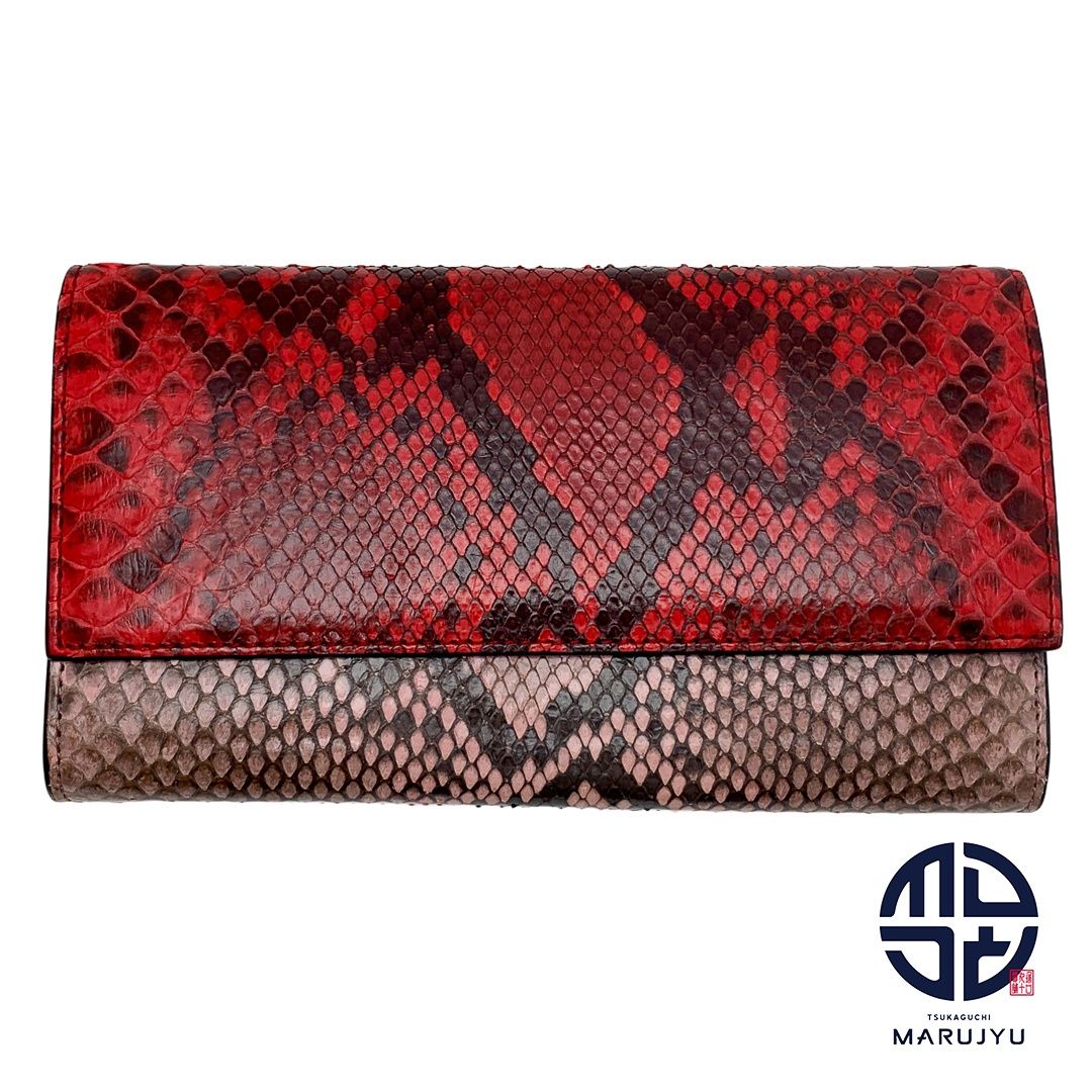 GUCCI グッチ 410100 赤 レッド ピンク パイソン 蛇革 長財布 フラップタイプ サイフ ブランド