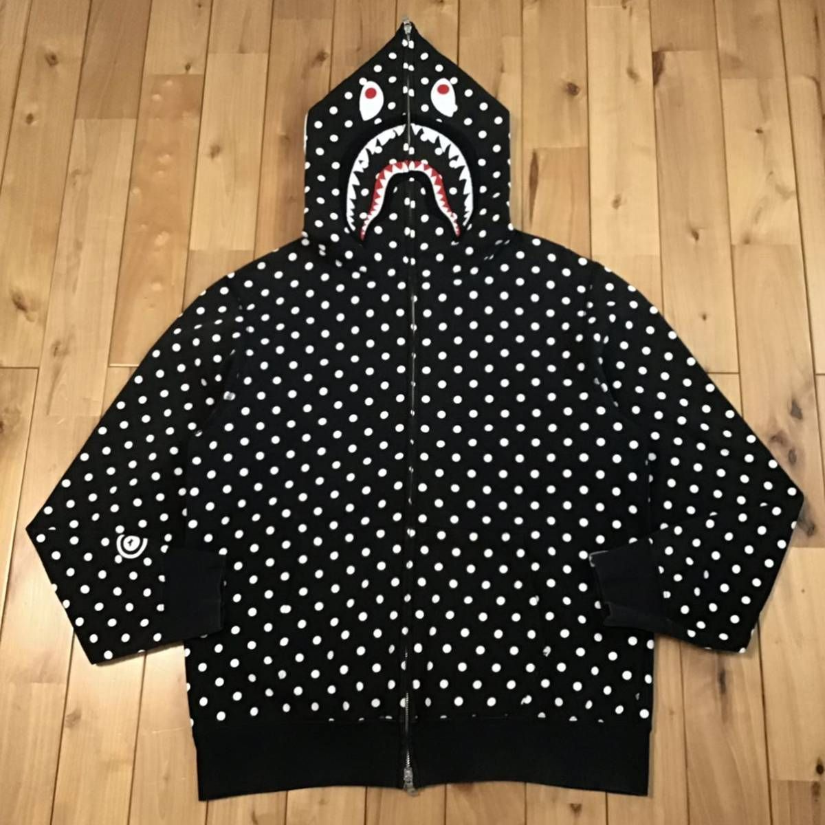 ☆XL☆ ドット柄 シャーク パーカー black Dot shark full zip hoodie 
