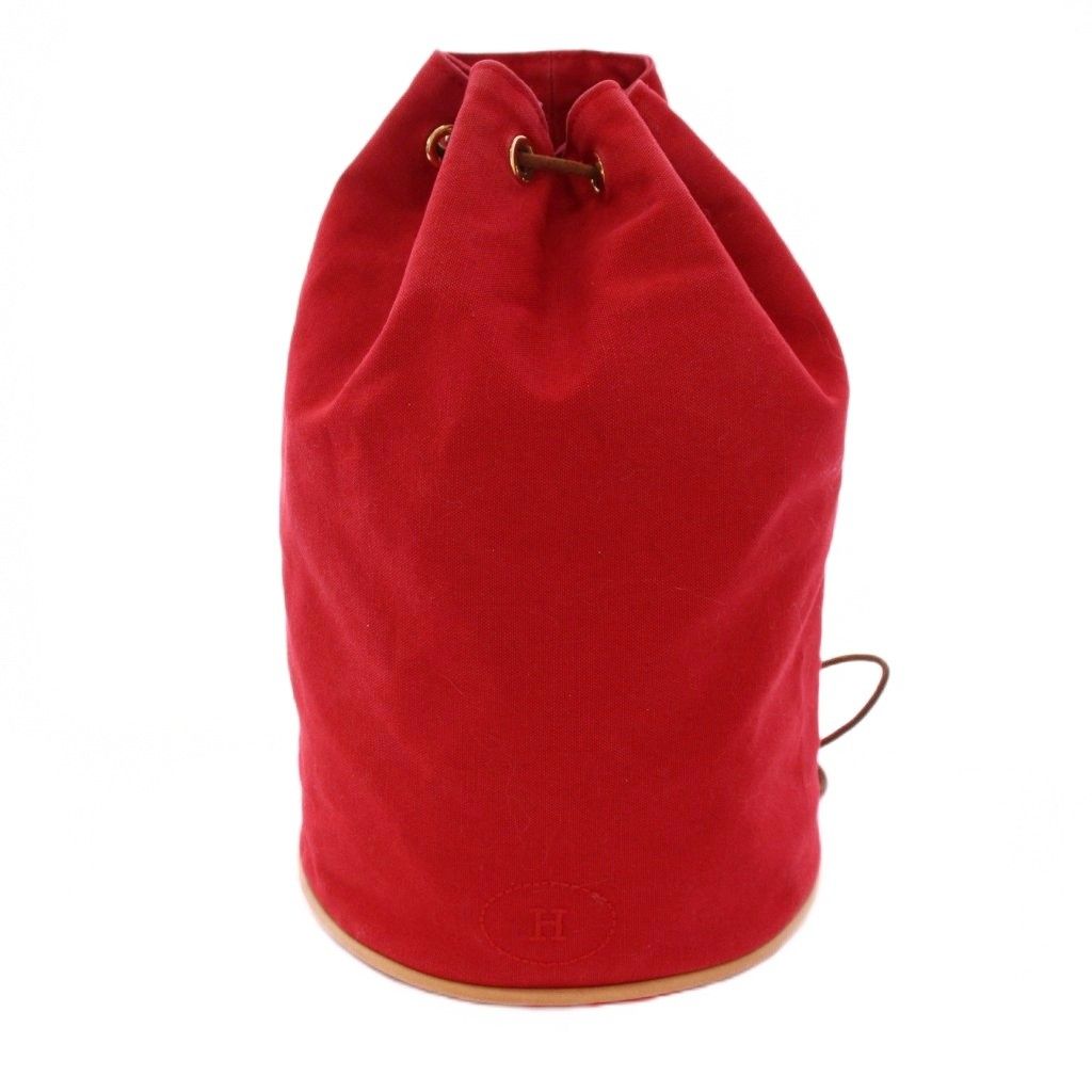 エルメス HERMES ポロションミミルPM 巾着バッグ ショルダーバッグ キャンバス Hロゴ 赤 レッド |BB OH