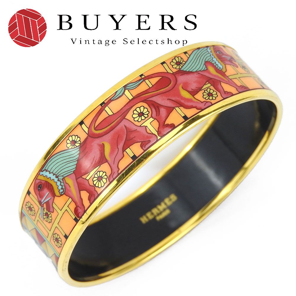 エルメス バングル エマイユ メタル 七宝焼き オレンジ ピンク