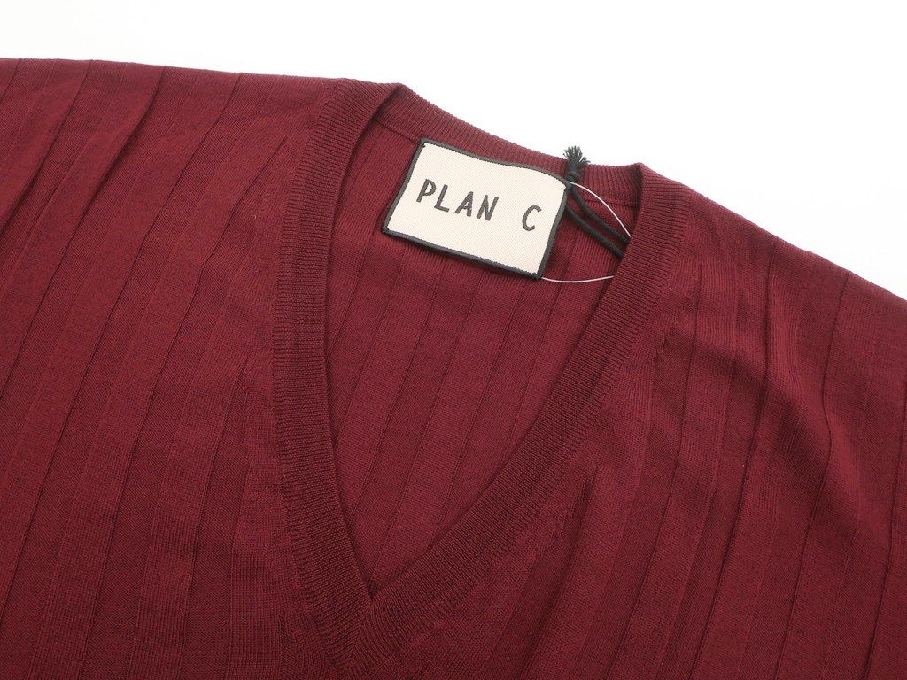 新品】プランシー PLAN C ストライプ編み ウール Vネックニット