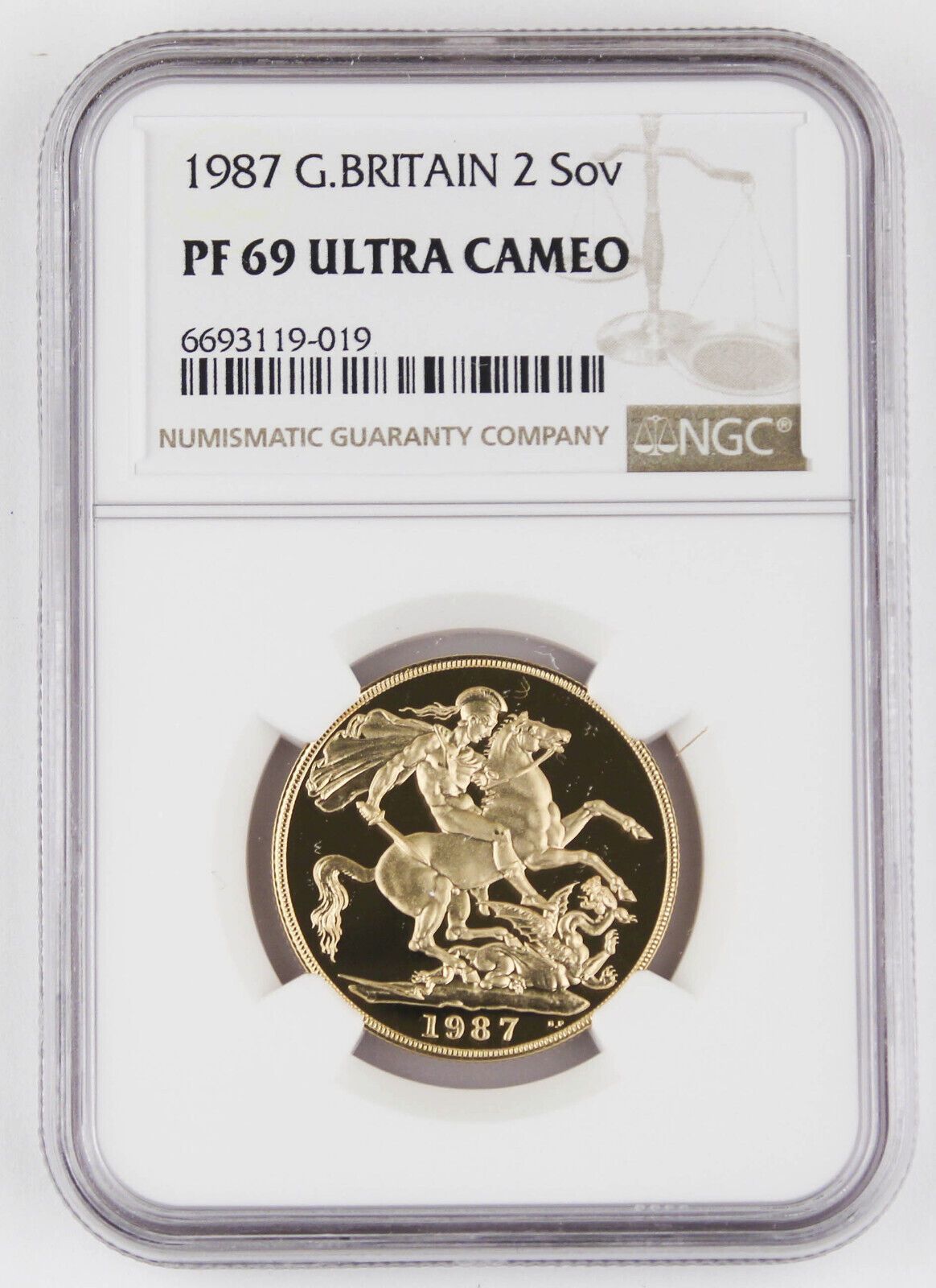 Great Britain UK 1987 2 Pound|Sovereign 0.47 Oz AGW G Proof Coin NGC PF69 UC