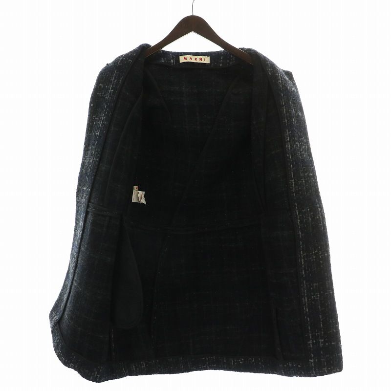 マルニ MARNI ノーカラーコート アウター 半袖 ロング丈 ウール 38 黒  