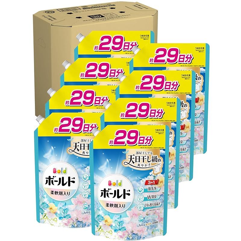 ボールド 柔軟剤入り 洗濯洗剤 液体 爽やかおひさまとフレッシュサボンの香り 詰め替え 960g×8袋 ケース品 0