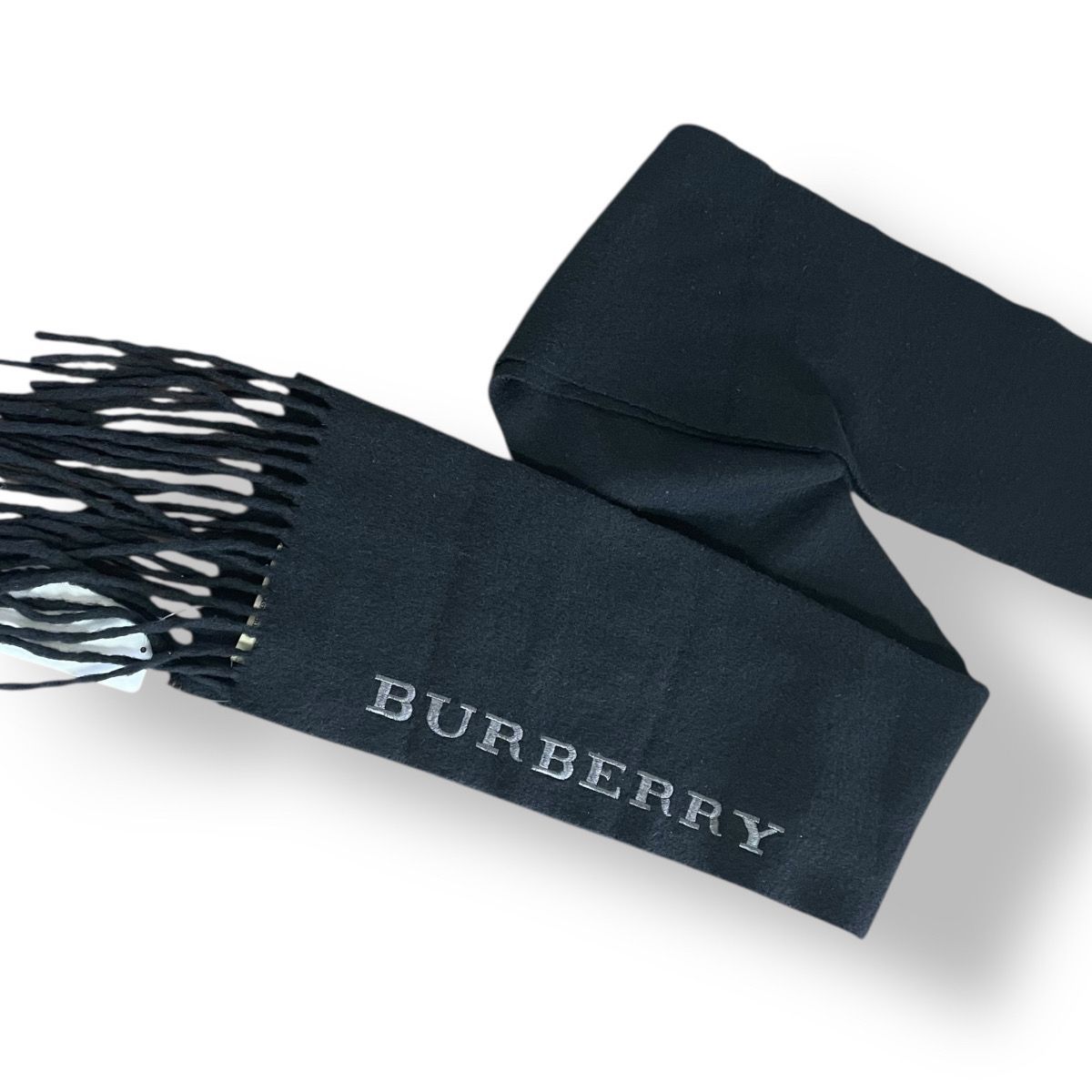 BURBERRY (バーバリー) マフラー ロゴ ブラック カシミヤ100％ 管理@18