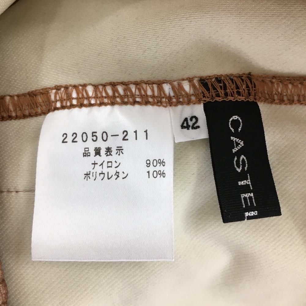 【超美品】カステルバジャック ストレッチパンツ ブラウン デニム風プリント ウエストゴム レディース 42(L) ゴルフウェア CASTELBAJAC