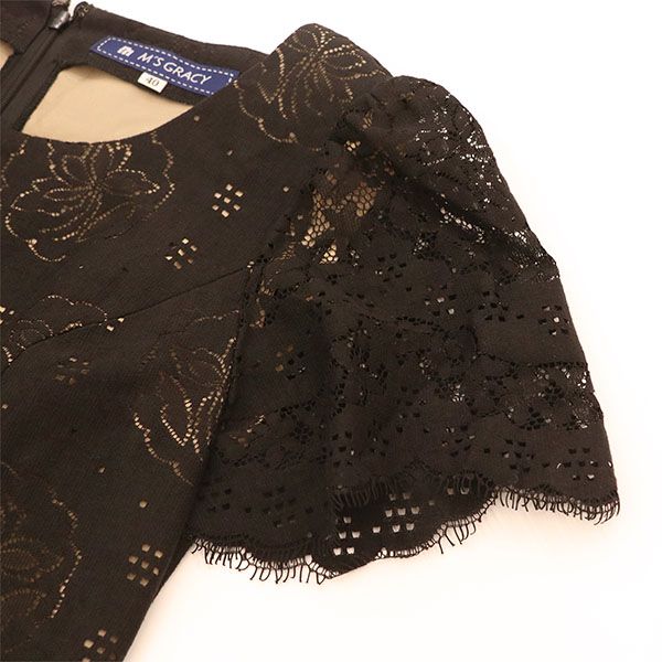M'S GRACY 日本製 メッシュ ワンピース 40 エムズグレイシー M'S GRACY レースワンピース 綿 ナイロン 麻