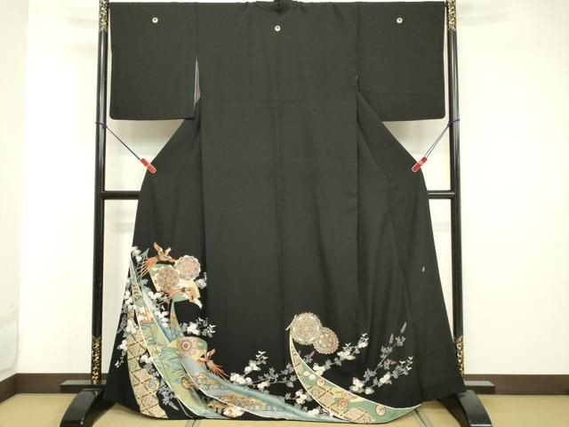 美品　着物　黒留袖　琳派　花柄　豪華　正絹　五つ紋 Amazon.co.jp: 着物 黒留袖 琳派 花柄 豪華 正絹 五つ紋