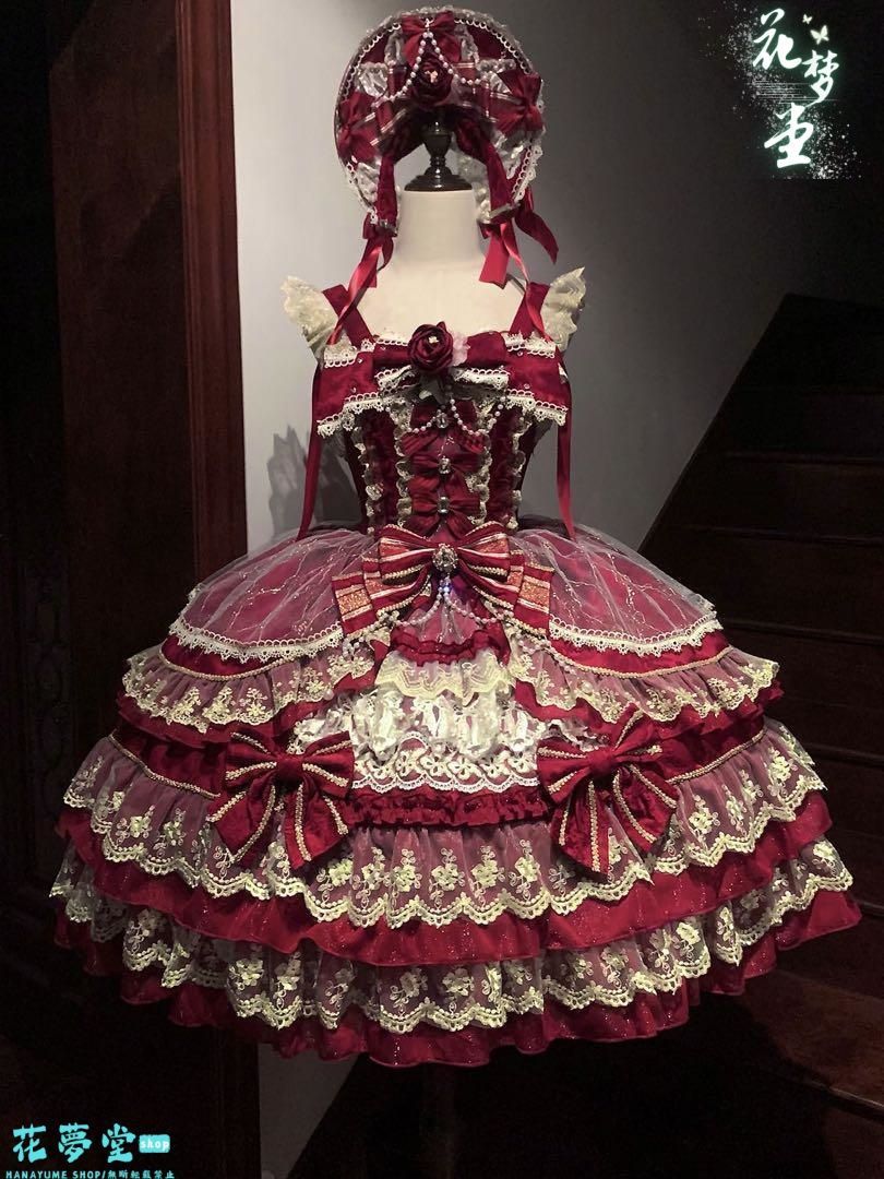 25年 ロリータ ゴスロリ ドレス ワインレッド ピンク フリル かわいい 撮影会 舞台 イベント 花夢堂-51