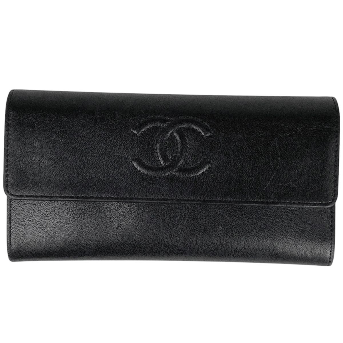 シャネル CHANEL ココマーク 二つ折り長財布 札入れ 小銭入れ 長財布 レザー ブラック レディース