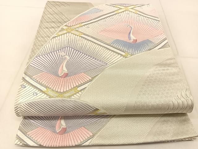 平和屋着物●龍村織物　六通柄袋帯　名月梅花文　金銀糸　正絹　逸品　BAAU1876hv 平和屋着物○龍村織物 六通柄袋帯 名月梅花文 金銀糸