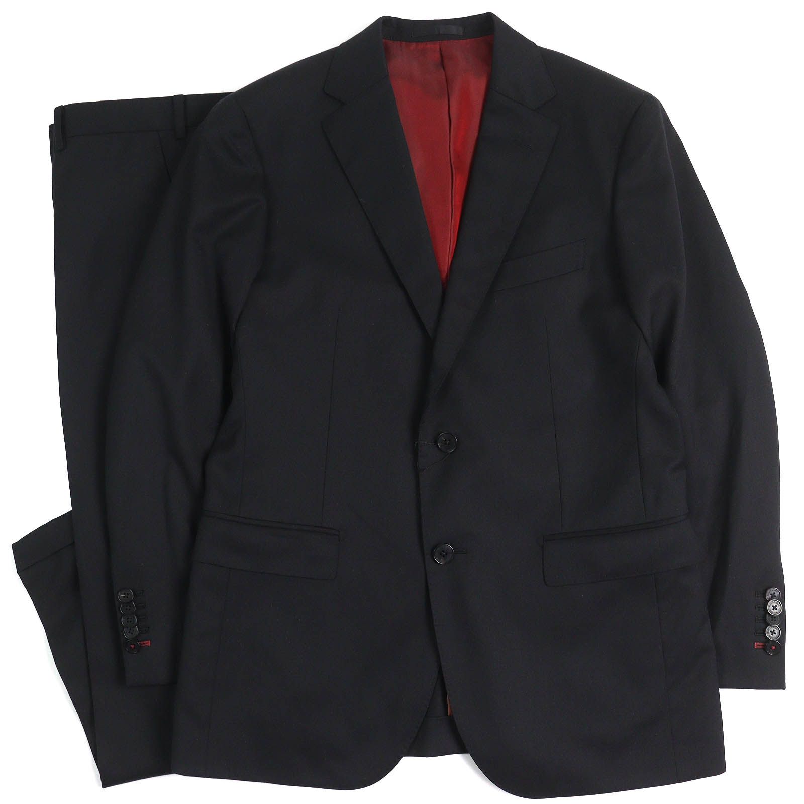 △BLACK LABELCRESTBRIDGE ブラックレーベル クレストブリッジ ウール 裏地一部チェック柄 シングル スーツ ブラック 約Lサイズ相当 ガーメント付き メンズ