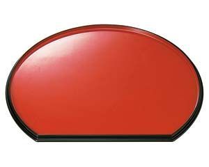 エ713-028 A 半月両面盆 朱渕黒 黒刷毛目 尺2寸