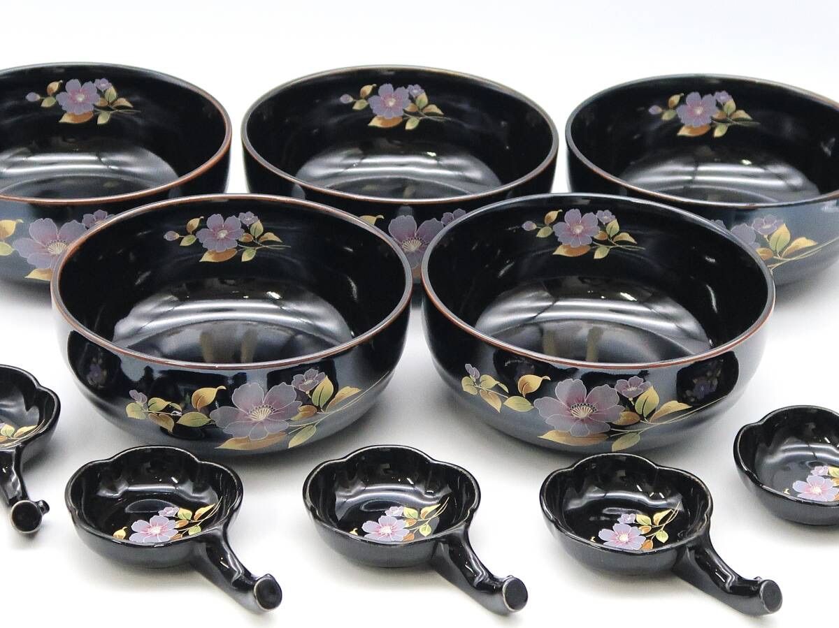 天目花絵　花模様の陶器 白と藍 特選 光峰 作 角皿・小皿 五客揃 染付花絵 陶器 幅約13cm