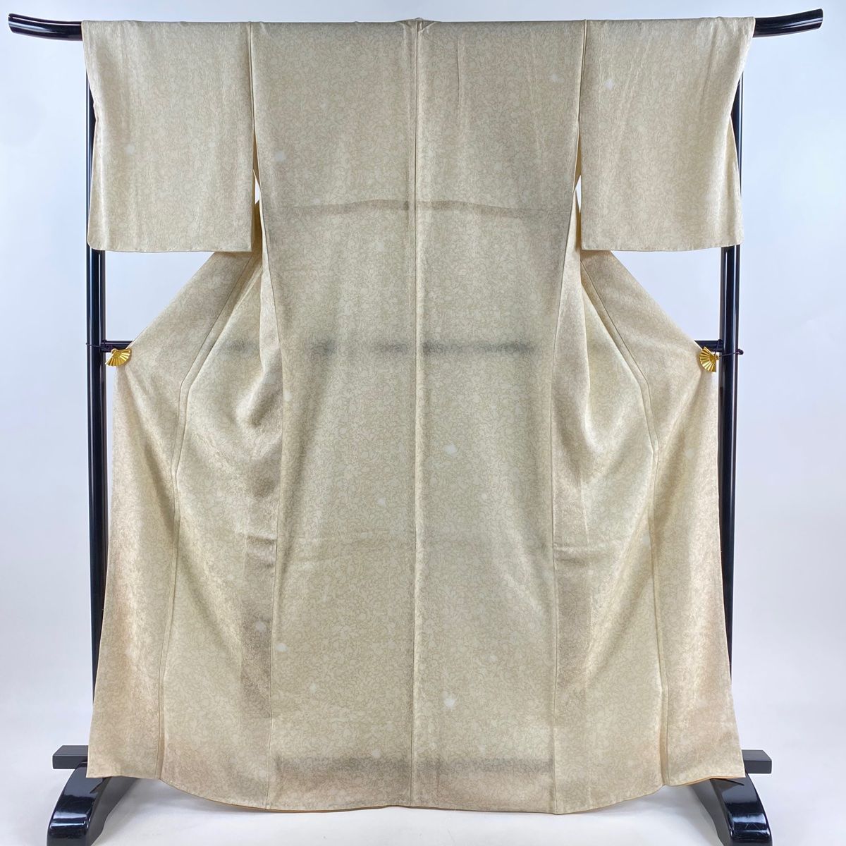 小紋 身丈166cm 裄丈68cm L 袷 草花 ほたるぼかし ベージュ 正絹 秀品