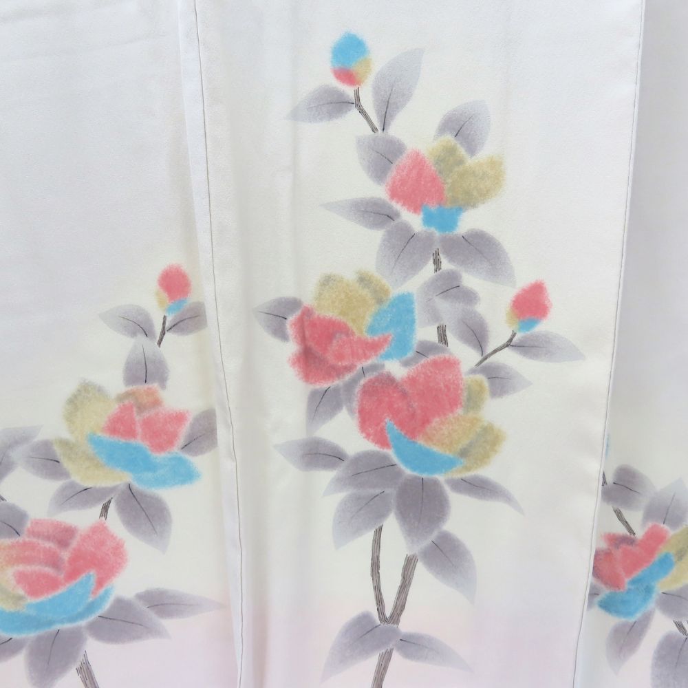【中古】 訪問着・付下 正絹(金銀糸除く) ホワイト系 草花柄 フォーマル 和装 呉服 和服 きもの レディース 女性 中古】 訪問着・付下 正絹(金銀糸除く) ホワイト系 草花柄 フォーマル