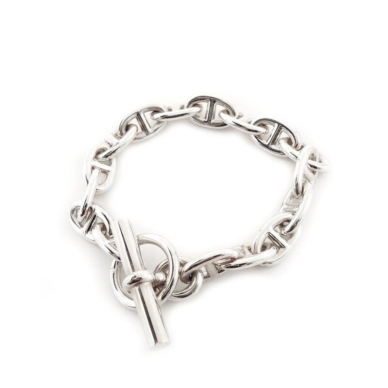 エルメス HERMES シェーヌダンクル MM ブレスレット 16コマ シルバー バングル シルバー925 57g 6-8-606