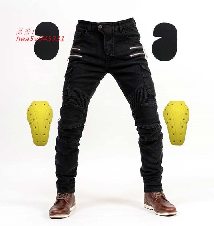 プロテクター付き ライダーパンツ ジーンズ デニム バイクウェア 膝パッド 春夏秋 パンツ メンズ 耐久 オートバイ 膝当て 大腿骨パッド ニーパッド hea5v043331
