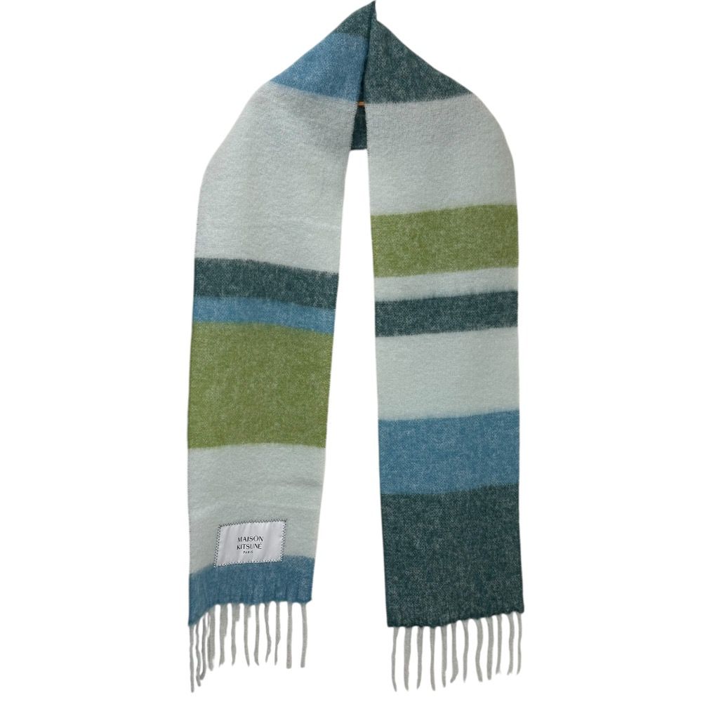 美品 MAISON KITSUNE メゾンキツネ アルパカ ストライプ スカーフ マフラー NM06204WA0022 ユニセックス ブルー系  マルチカラー メンズ レディース 古着 中古 USED - メルカリ