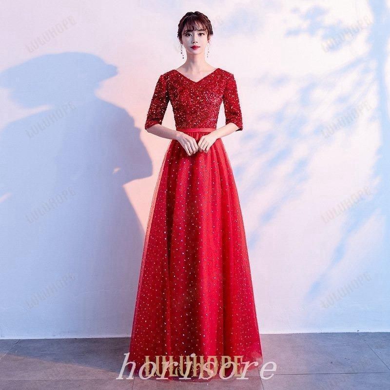 ロングドレス演奏会演奏会用ドレスパーティードレス結婚式ドレスワンピースレディース大人ピアノ発表会二次会お呼ばれ4色
