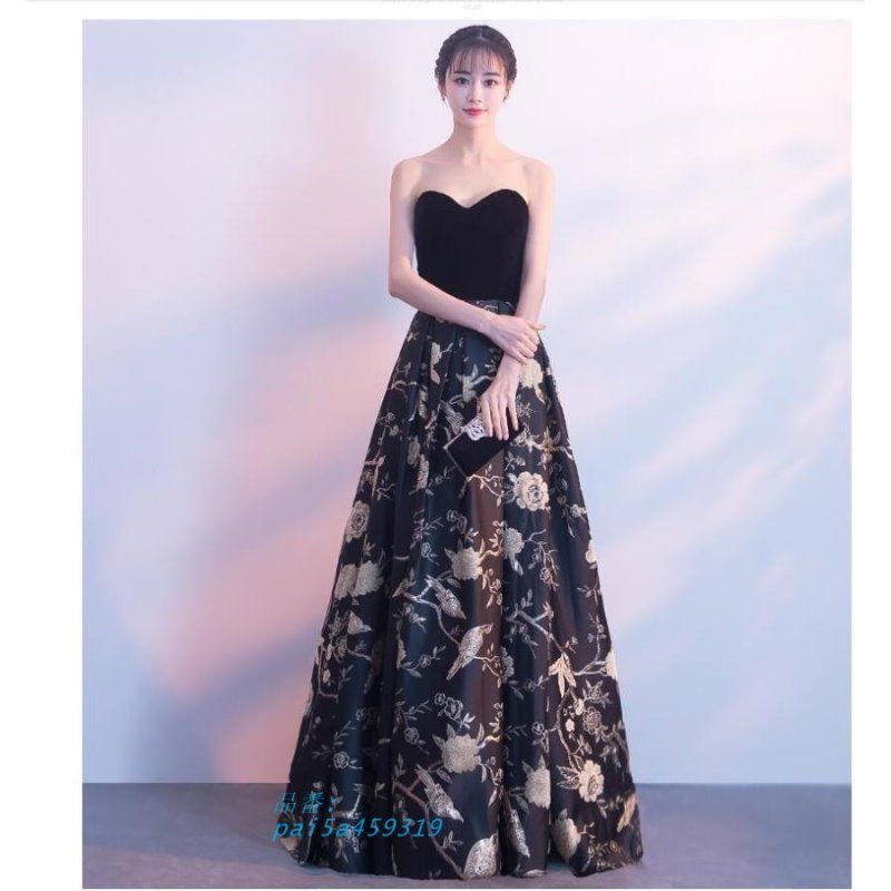 ロングドレス ベアトップ 結婚式ドレス パーティードレス ウエディングドレス 二次会 ピアノ 大きいサイズ 発表会 披露宴 衣装 舞台 演奏会 イベント用 pai5a459319