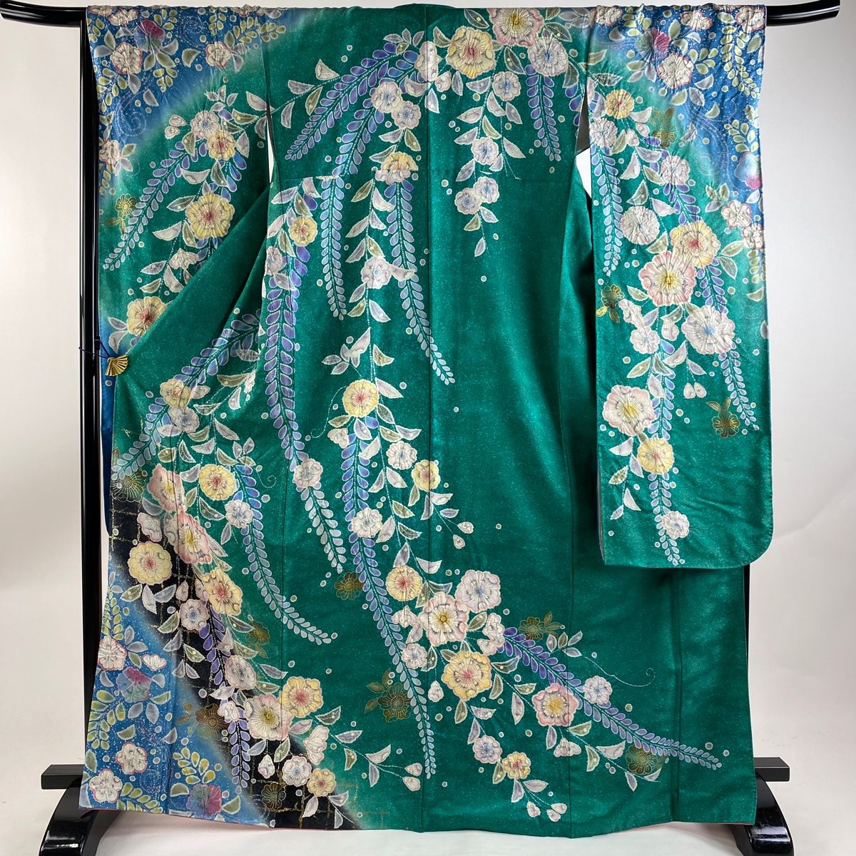 振袖 身丈158cm 裄丈62.5cm S 袷 牡丹 貝桶 箔 金彩 クリーム 正絹 